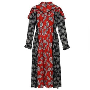 Dodo Baror Women’s Luxury Silk Dress Black Red Paisley Western Size 42 (US 4)